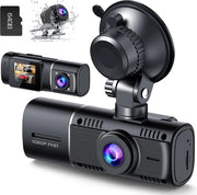 Dual Dashcam - Registra Immagini Anteriore e Posteriore dell'Auto - Salvataggio della Documentazione di Assicurazione Automatico - 1080P Camera - Full HD - Con Carta SD