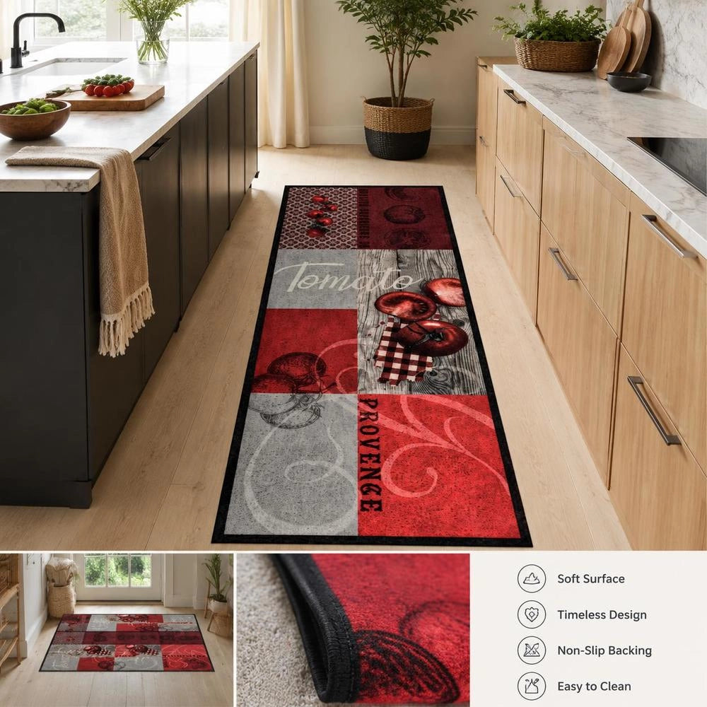 Washable Kitchen Floor Mat, Tomato Design, 60x180 Cm