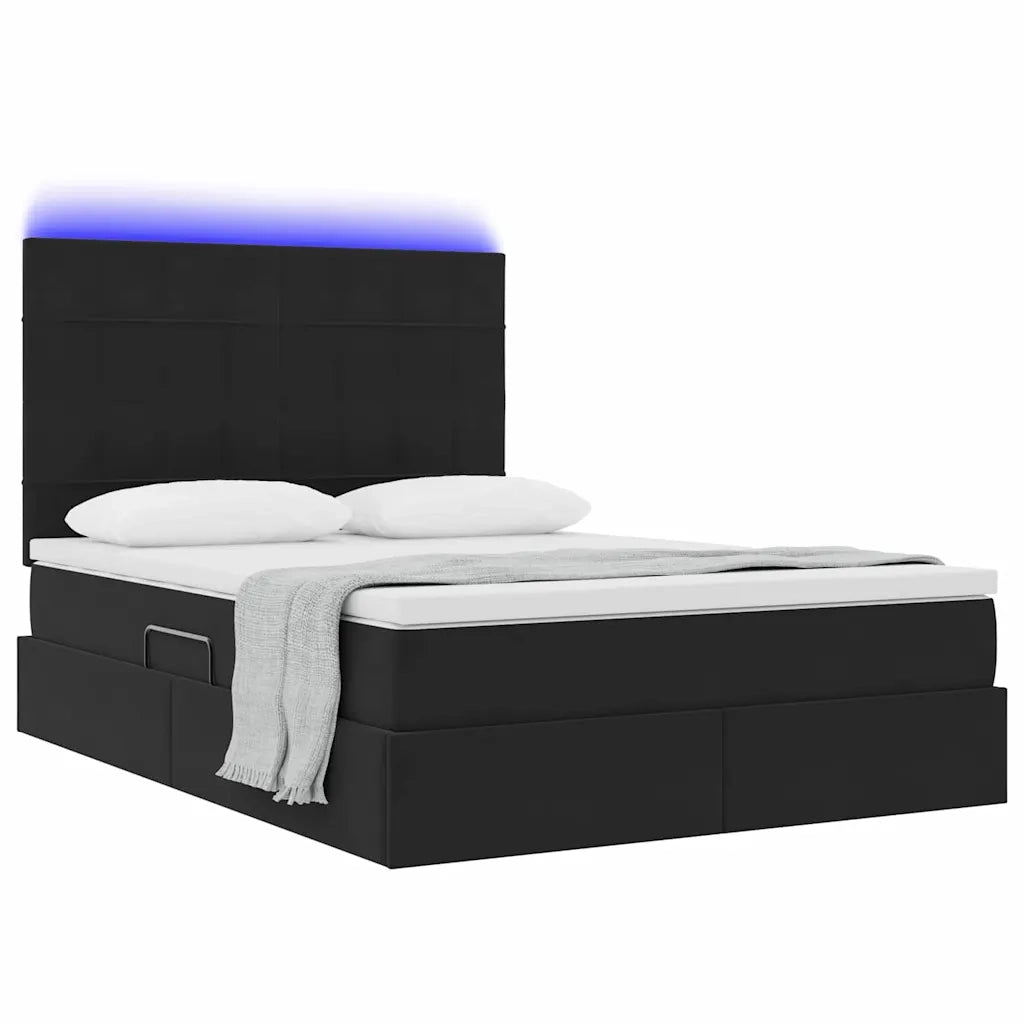 Letto con contenitore e LED con led Nero 140 x 200 cm Velluto 3372671