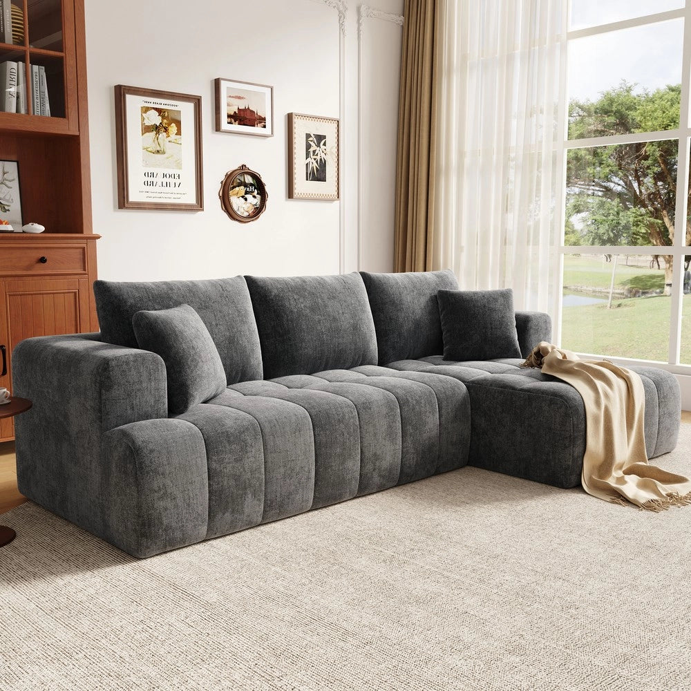 Divano Angolare Modulare ¨C Xylo ¨C Grigio, Tessuto Chenille, Design Basso