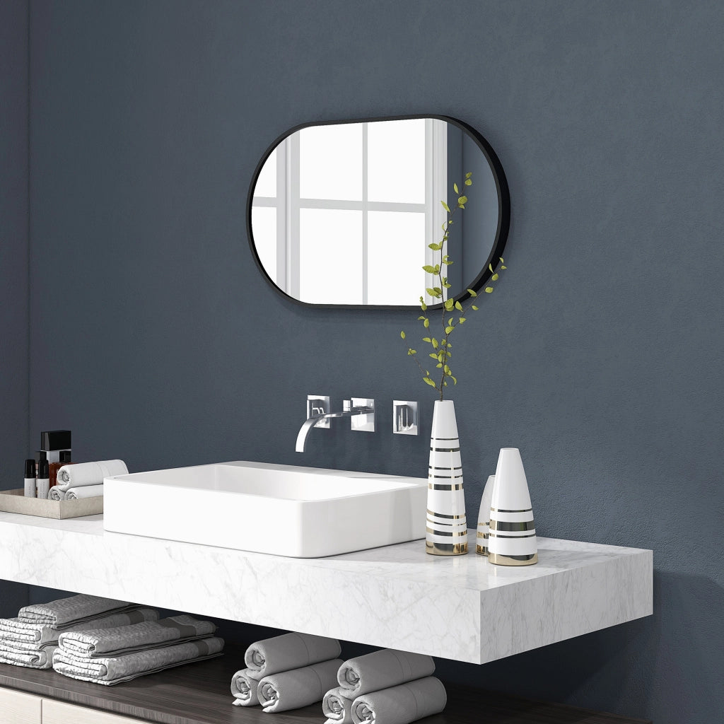 Specchio Bagno Ovale da Parete ¨C Xylo ¨C Cornice Alluminio Nero 40x70cm