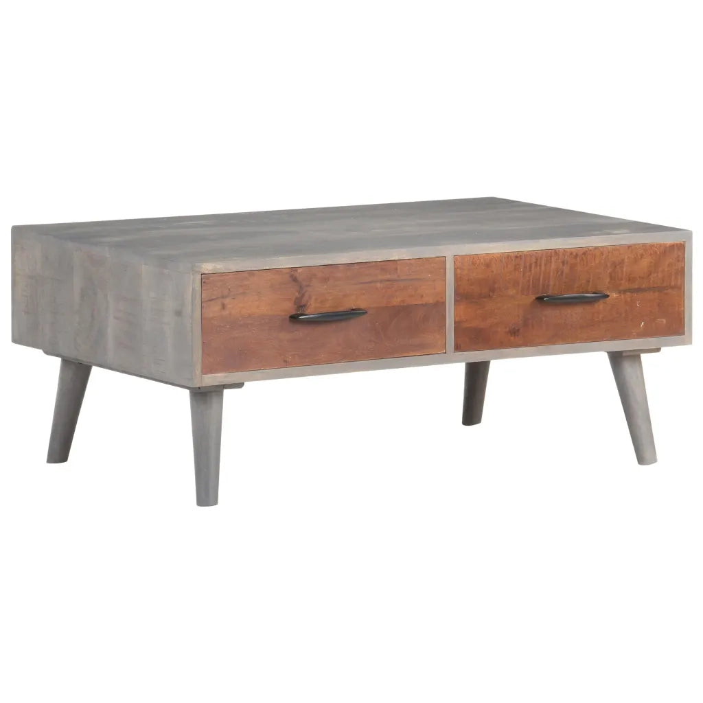 Tavolino da CaffÃ¨ Grigio 100x60x40 cm Massello di Mango Grezzo