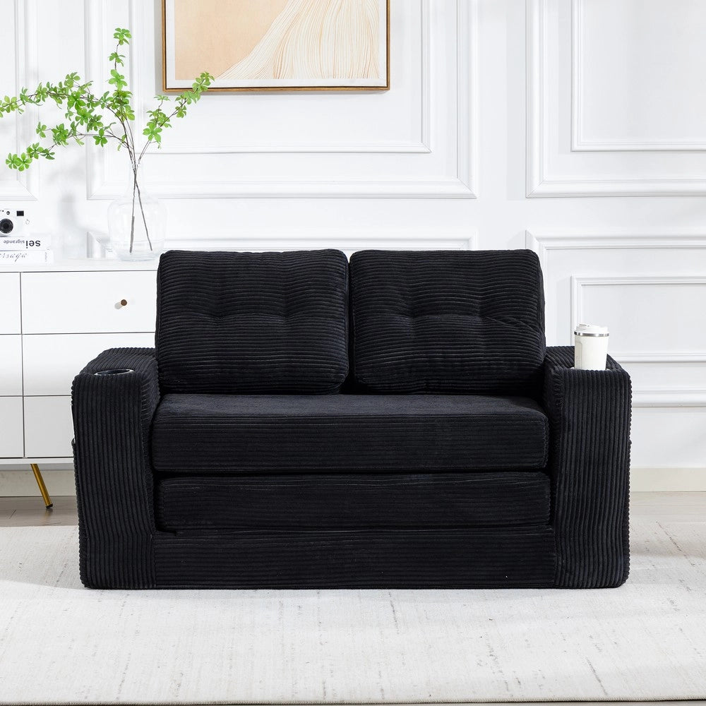 Divano 2 Posti in Tessuto a Coste con Cuscini Trapuntati e Tasche Laterali ¨C MINIMAL ¨C Grigio