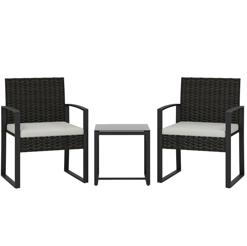Set da giardino ULEVR 3 pezzi con 2 poltrone, tavolino in vetro temperato e cuscini sfoderabili, crema e grigio