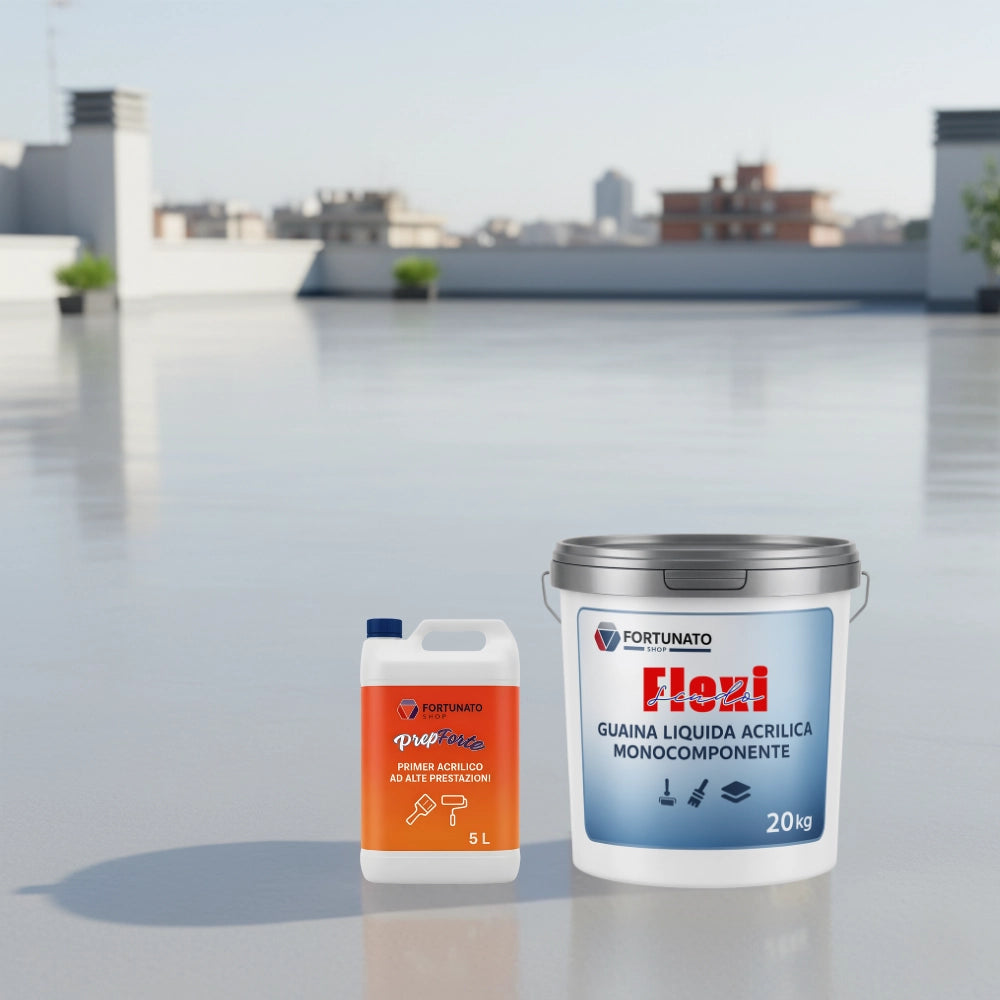 Soluzione professionale impermeabilizzante prepforte + flexiscudo per protezione superfici *** formato 20 kg + 5 l (d...