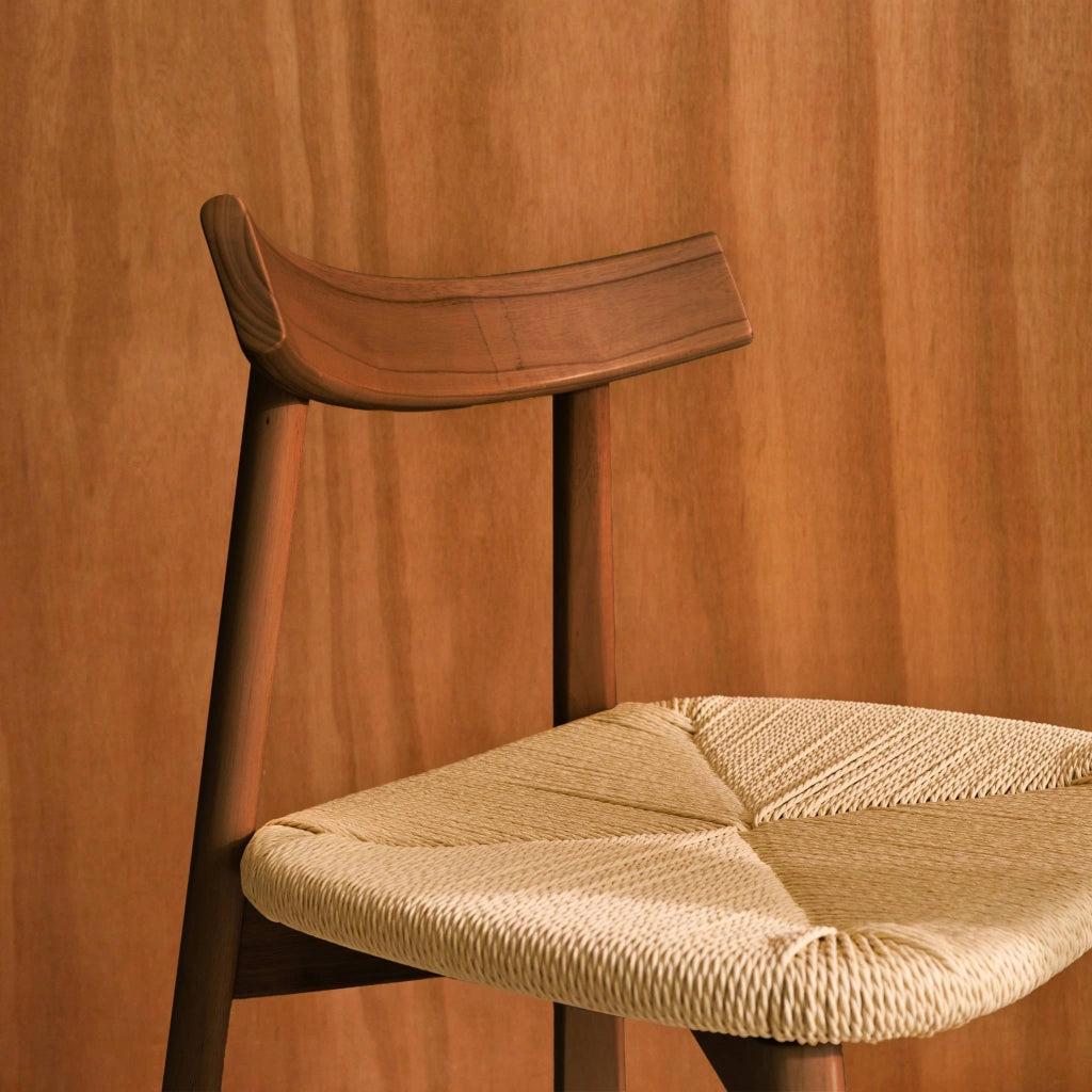 Set 2 sedie scandinave legno hevea seduta in corda, effetto noce