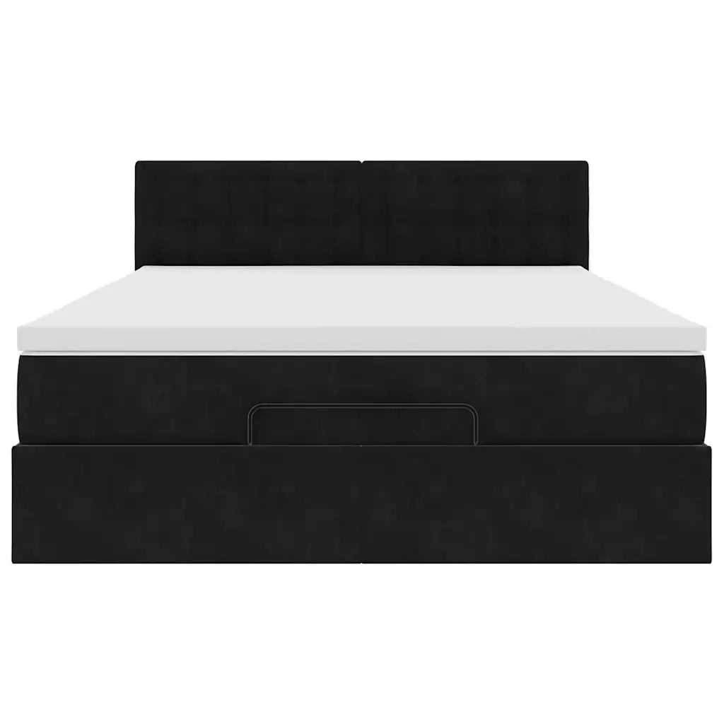 Struttura Letto Pouf con Materasso Nero 140x190 cm in Velluto 3312766