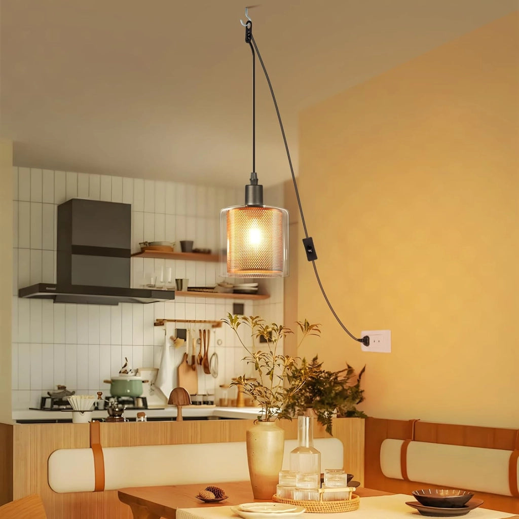 Lampada a sospensione ZMH vintage con 1 fiamma in vetro dorato spina E14 e interruttore cavo in metallo da 4,5m