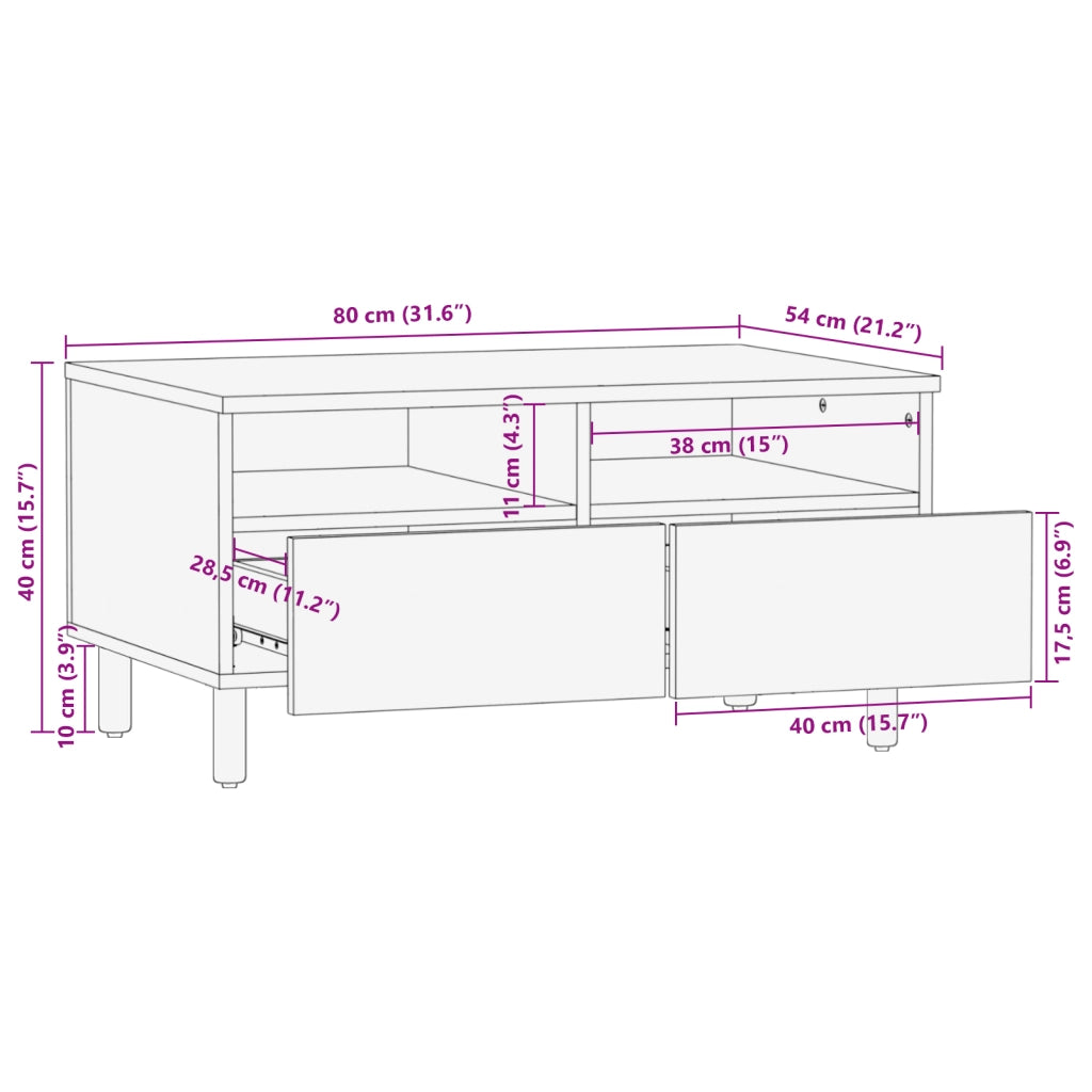 Tavolino da caffÃ¨ 80x54x40 cm in legno massello di acacia