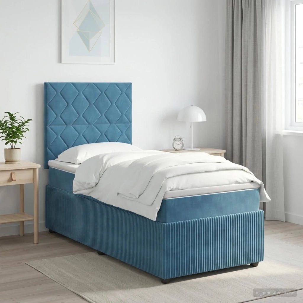 Letto Box Spring LED con Materasso Blu 80 x 200 cm Velluto 3455967