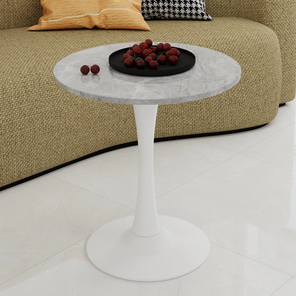 Tavolino da Caff¨¨ Rotondo ¨C MINIMAL ¨C Marmo Bianco con Venature Grigie, 70 cm
