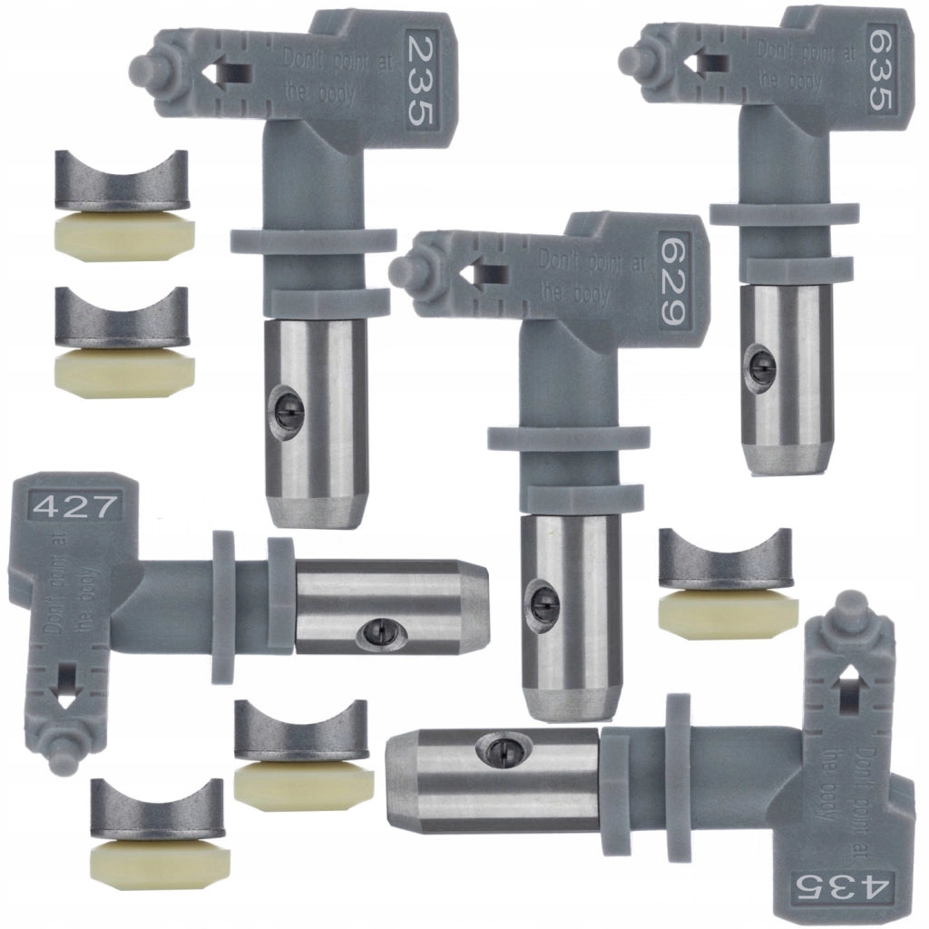 Ugello di Spruzzatura Hi-Flow 635 Grigio + Set di Ugelli 629, 235, 427, 435 | Compatibile con Graco, Titan, Wagner