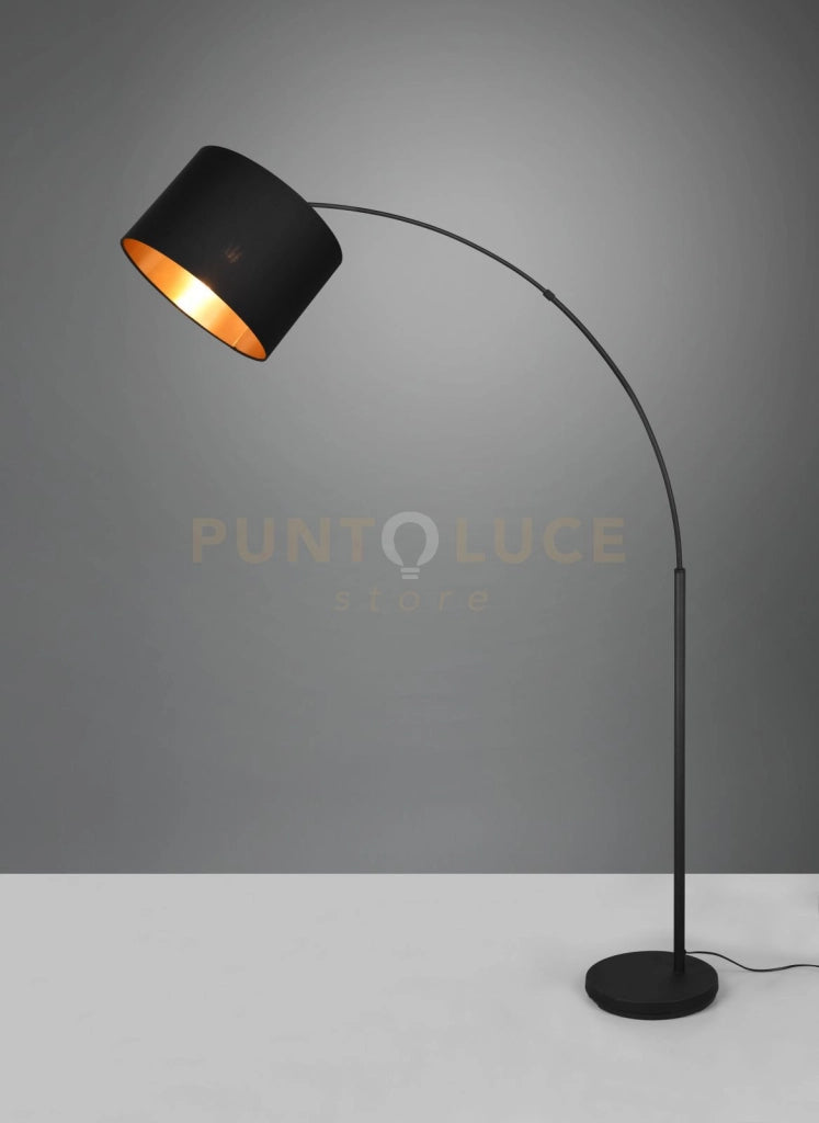BOLIVIA PIANTANA METALLO NERO AD ARCO CON PARALUME NERO E ORO H. 171CM 1 LUCE ATTACCO E27