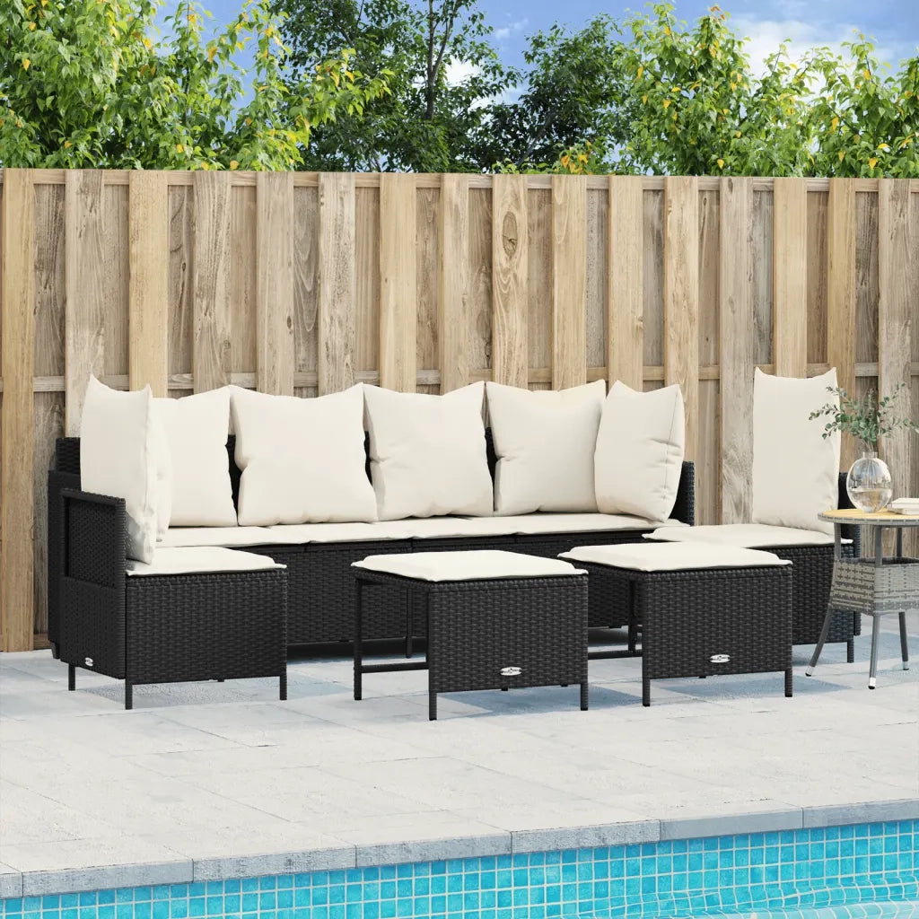 Set Divani da Giardino 5 pz | Set Salotto da Giardino con Cuscini in Polyrattan Nero