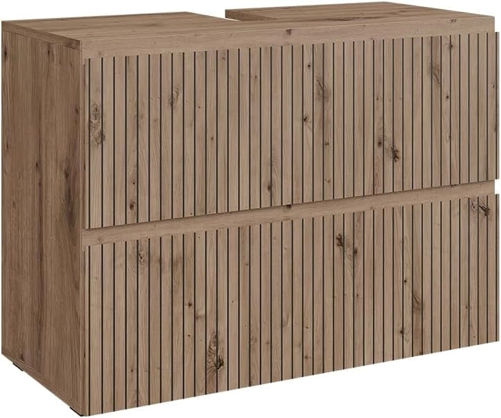 Mobile sottolavabo per bagno Takumi, Artigiano, 80 x 58 cm con 2 cassetti, per la conservazione e l'organizzazione degli accessori da bagno