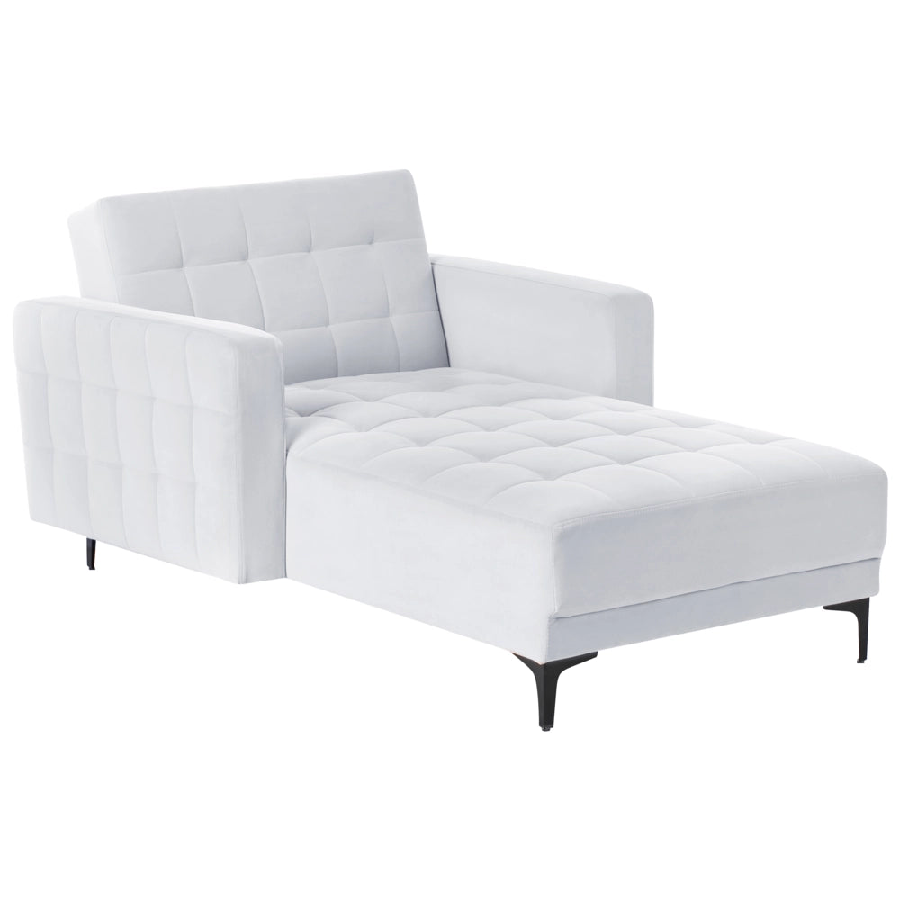 Chaise longue in tessuto trapuntato in velluto grigio chiaro Soggiorno moderno Divano reclinabile Gambe dorate Bracci a binario