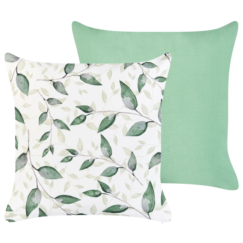 Set di 2 cuscini decorativi da esterno con motivo a foglie in tessuto verde con rivestimento rimovibile