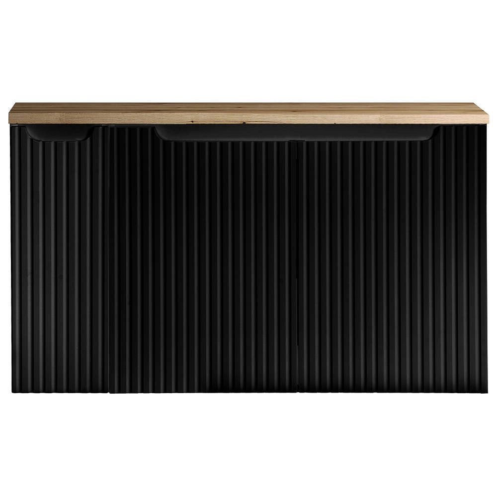 Mobile Sottolavabo NEWPORT da Parete con 3 Ante e Ripiano 100x60x40 cm - Nero/Effetto Rovere [en.casa]