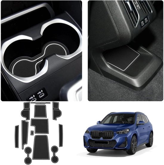 Accessori per BMW X1 U11 2023 2024 - Mattoncini Antiscivolo in Gomma - Mattoncini per Console Centrale - Mattoncino per Bicchiere - Cassetto Antiscivolo - Mattoncini per Piegatura Porta - Mattoncini Antiscivolo per BMW X1 U11 (Bianco)