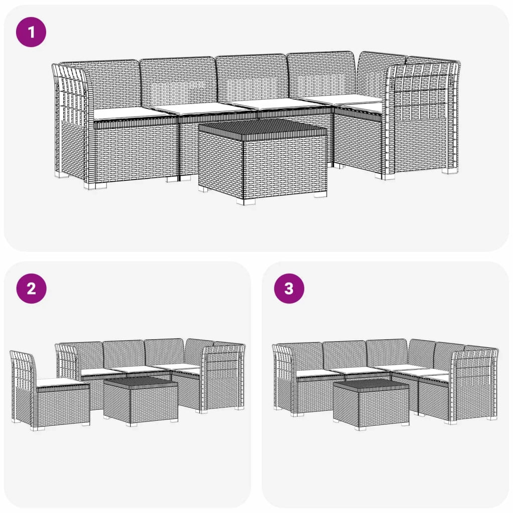 Divano da Giardino 5 Posti con Cuscini Stile Rattan PP 3444071