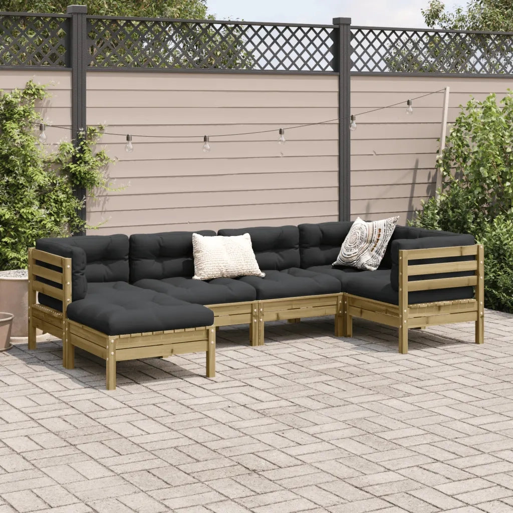 Set Divani da Giardino 6pz con Cuscini Legno Impregnato di Pino