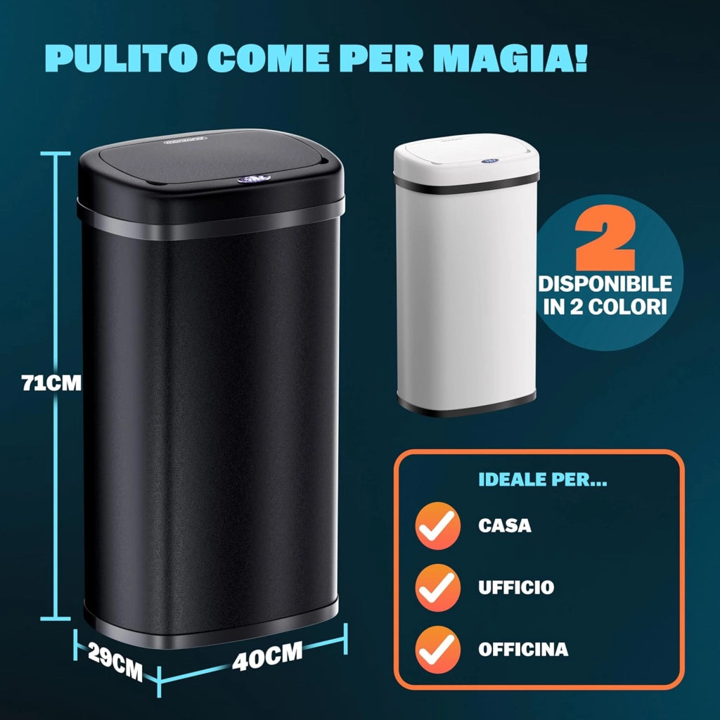 ® Cestino 58L con Sensore Automatico Movimento Display LED Pattumiera Rifiuti Smart Bidone Intelligente Cavo USB