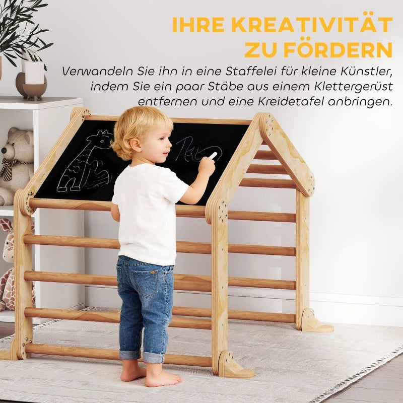 Struttura da arrampicata indoor 9 in 1 con rampa, scivolo, scala e lavagna, per bambini piccoli, in legno.