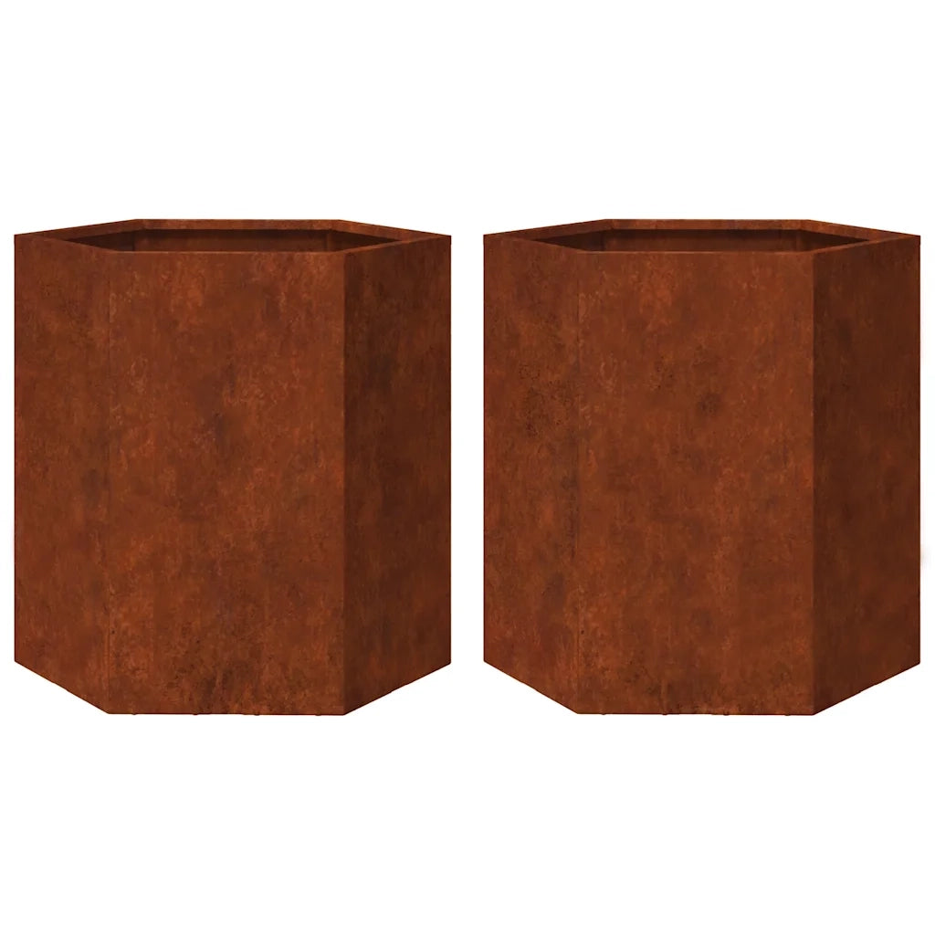 2 pz Fioriere | Cassetta per fiori | Vaso da Giardino Esagono 46x40x45 cm in acciaio corten