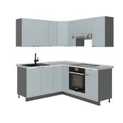 Vicco Cucina angolare completa Azzurro-grigio/antracite 160 x 60 cm senza piano di lavoro