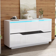 Credenza moderna bianco e nero 140 x 40 x 70 cm con LED e ante regolabili