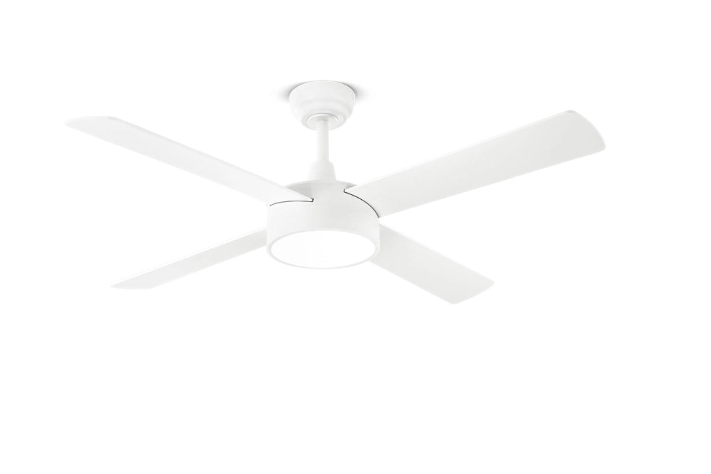 Ventilatore da Soffitto con Luce LED Integrata, Motore DC 40W, 4 Pale Reversibili Bianco/Legno, Telecomando, Diametro 132 cm, 6 Velocità - Perenz