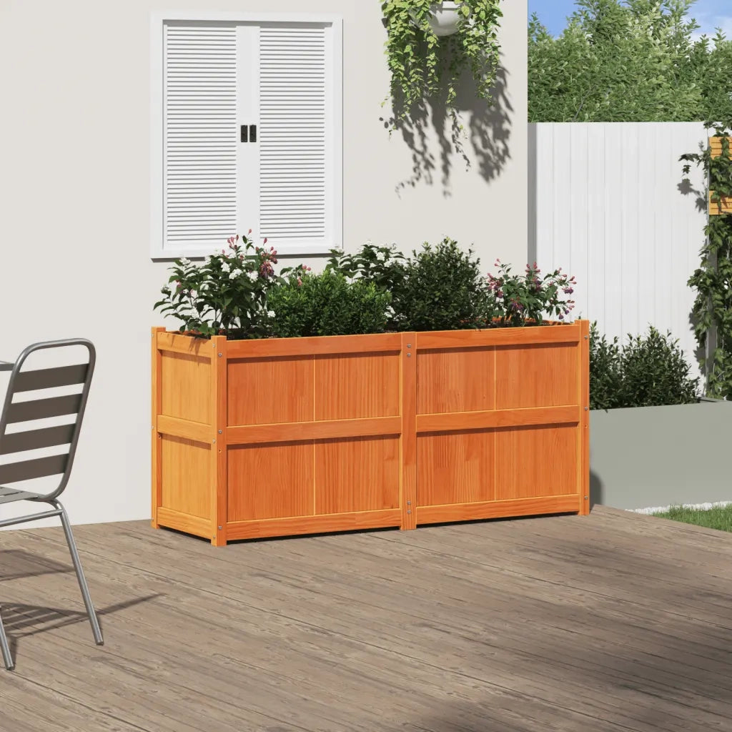 Fioriera | Cassetta per fiori | Vaso Giardino Marrone Cera 150x50x70 cm Legno Massello Pino