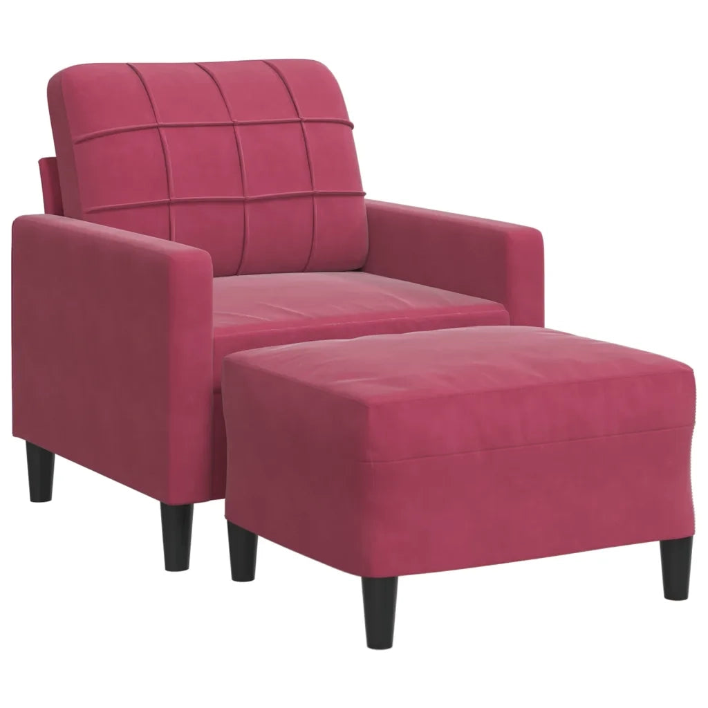 Poltrona con Poggiapiedi Rosso Vino 60 cm in Velluto