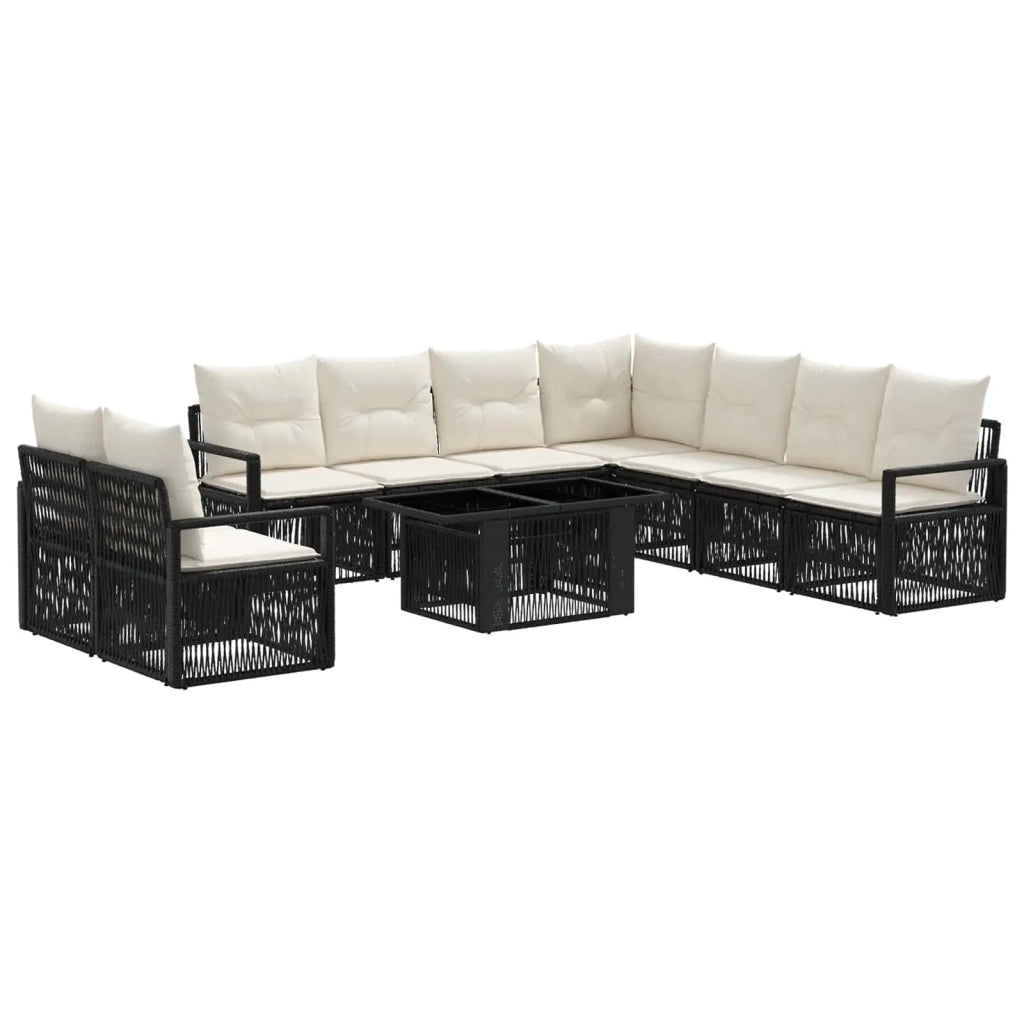 Set Divano da Giardino 10 pz Nero e Bianco Crema polyrattan 3437116