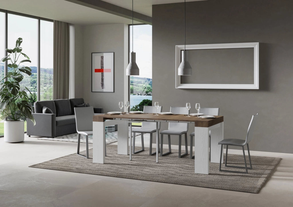 Consolle Allungabile 90-300x40x77 cm in Nobilitato Marrone e Bianco