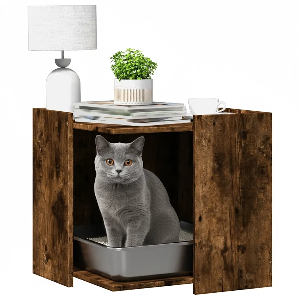 Recinto Lettiera Gatti Rovere Fumo 53x53x51 cm in Truciolato 857755