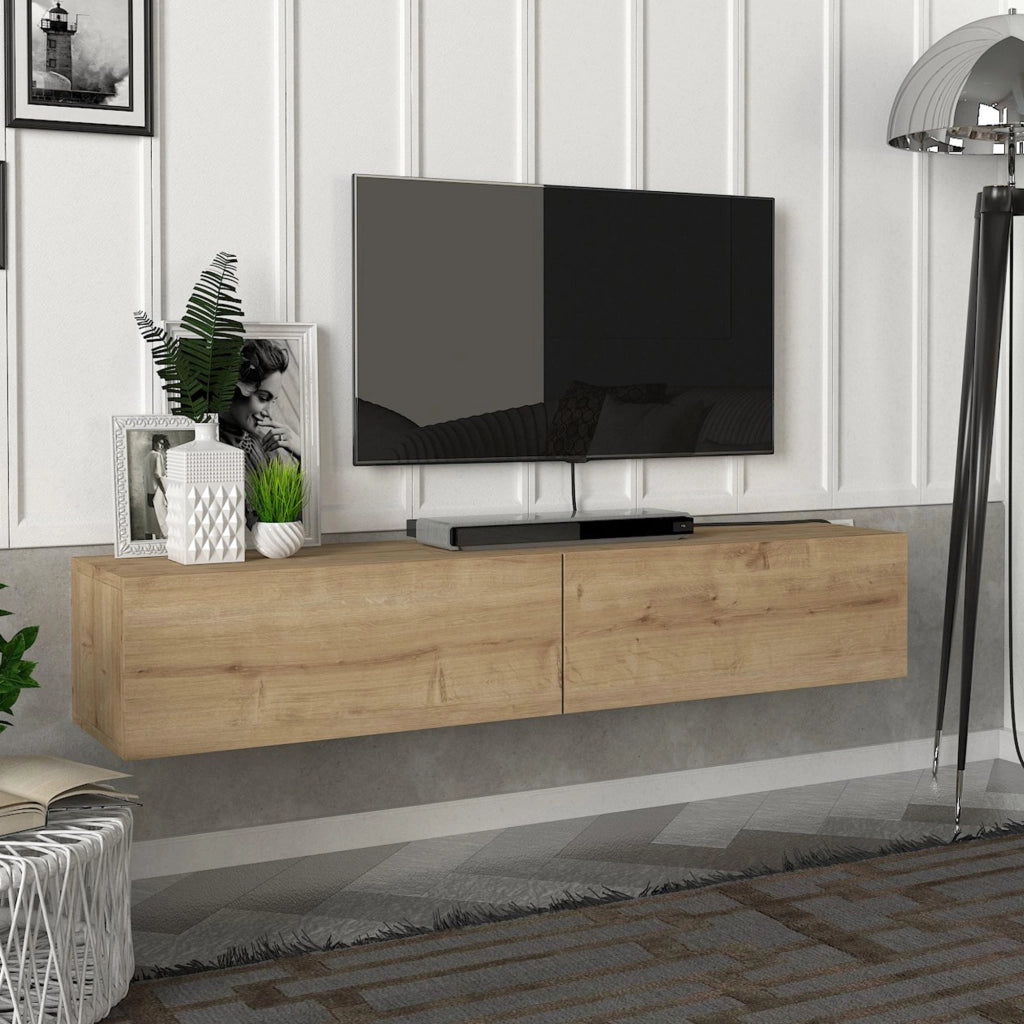 Mobile TV da Parete Toivakka con 2 Ante a Ribalta 135 x 31 x 25 cm Effetto Rovere [en.casa]
