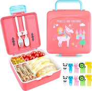 Lunchbox per bambini con contenitori, Bento Box BPA-free con utensili, impermeabile e microonde resistente, ideale per scuola, asilo, campeggio.