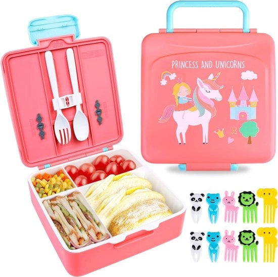 Lunchbox per bambini con contenitori, Bento Box BPA-free con utensili, impermeabile e microonde resistente, ideale per scuola, asilo, campeggio.