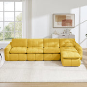 Divano angolare modulare 4 posti senza telaio con cuciture a griglia in ciniglia gialla 334 × 160 × 68 cm
