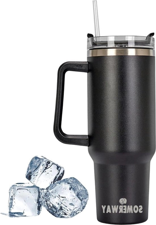 Vacuum isolato a doppia parete di viaggio per caffè con maniglia e coperchio - 1182 ml - caffè caldo e freddo - manico - nero