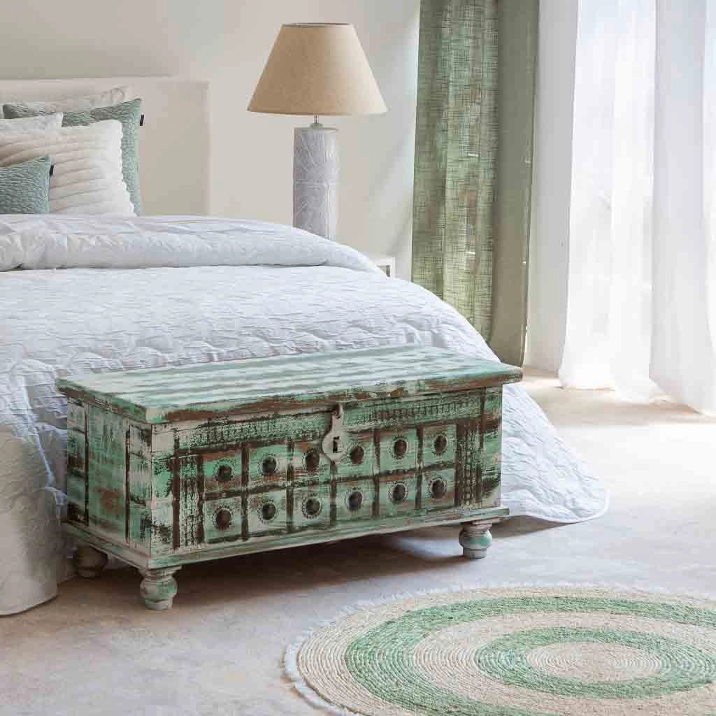 Cassapanca in legno verde artigianale 98x42x45h cm