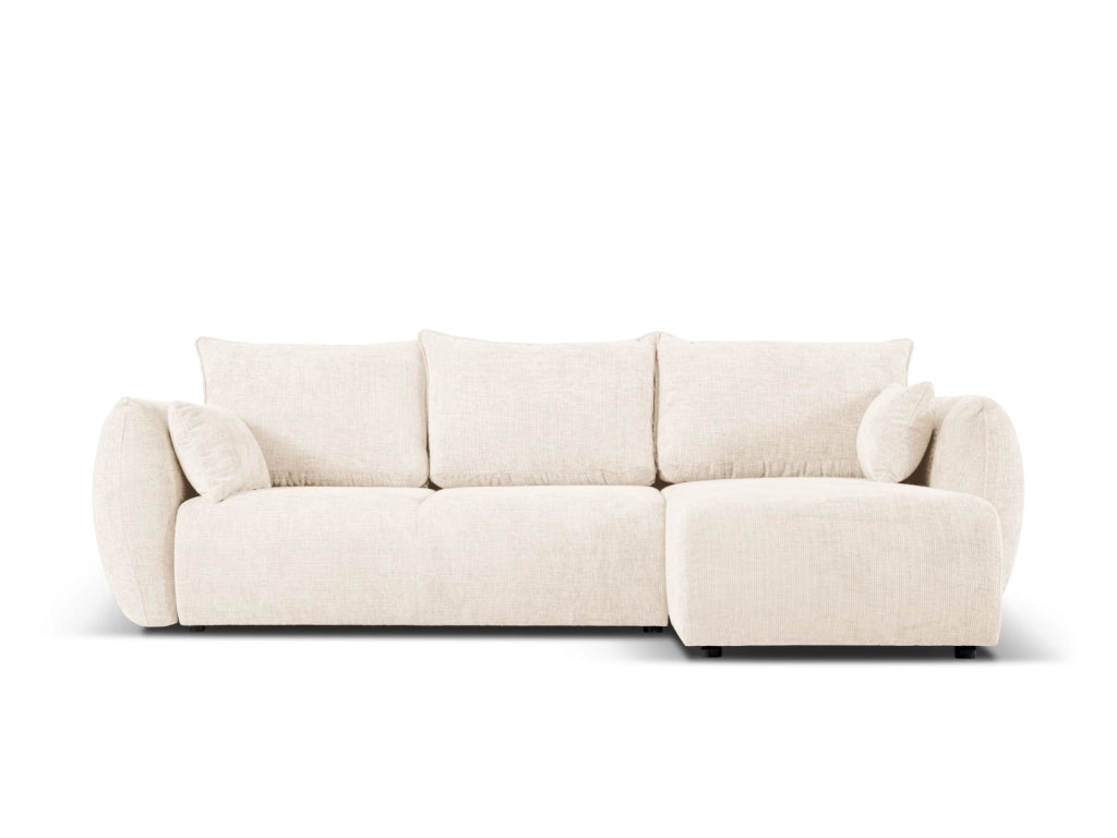 Cosmopolitan Design - Divano convertibile angolare destro con contenitore "Matera" 4 posti in ciniglia beige chiaro 