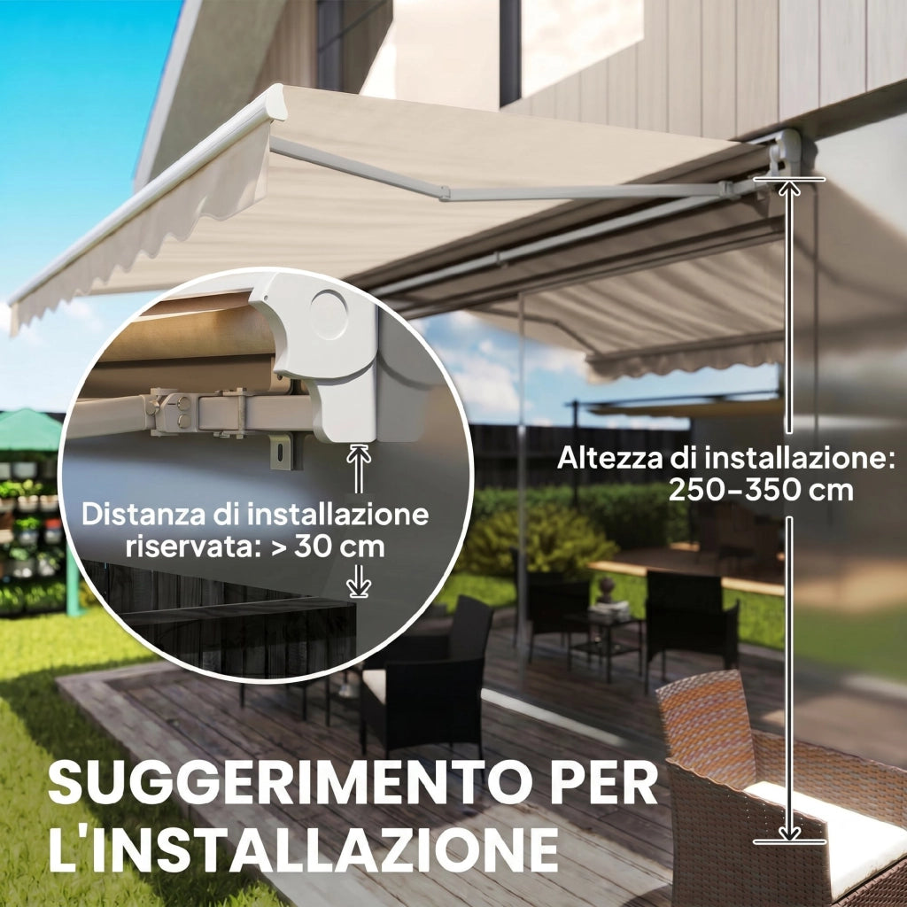 Tenda da Sole a Bracci per Esterno con Manovella ¨C zephmum ¨C 3x2.5m Beige Poliestere Metallo