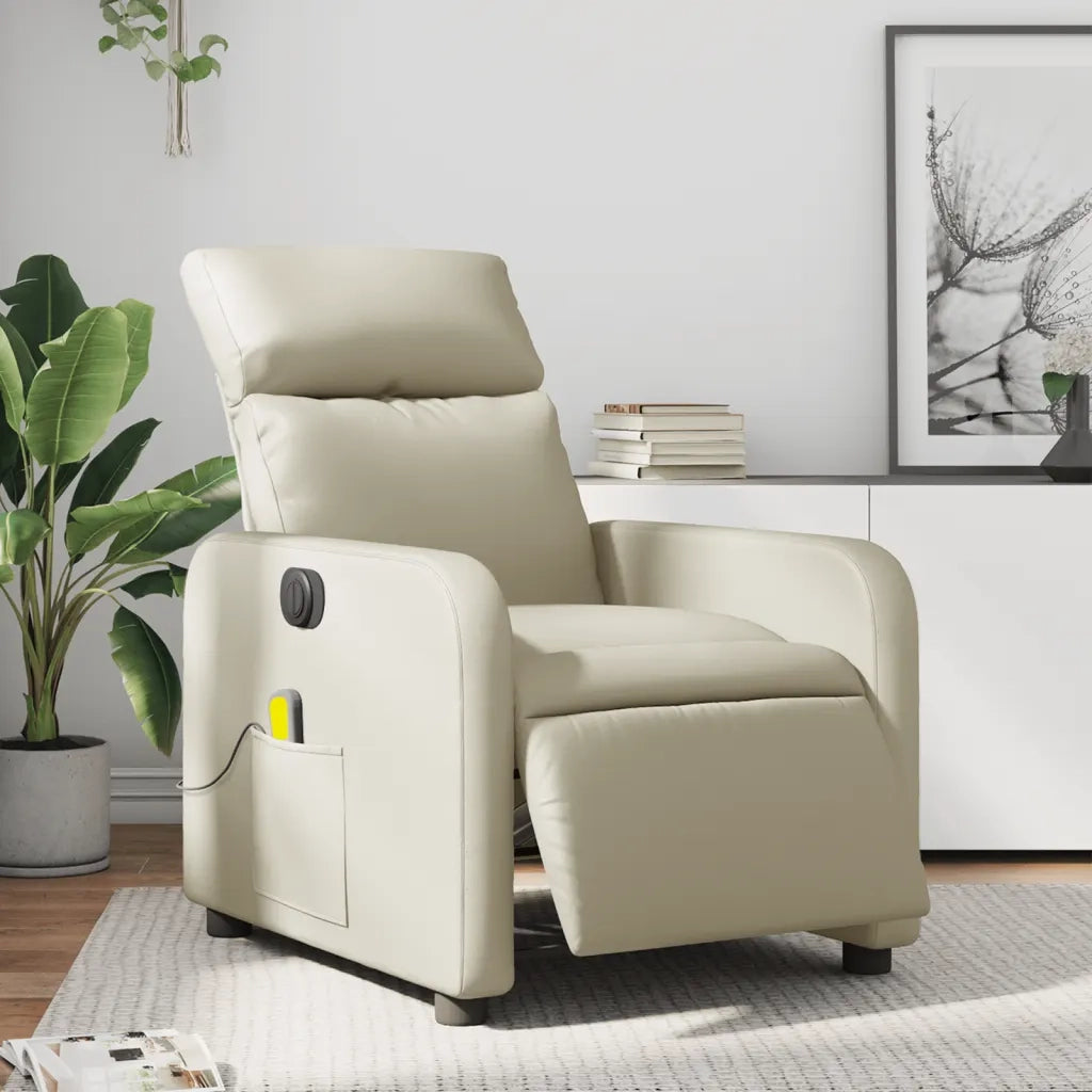 Poltrona Massaggiante | Sedia Relax Elettrica Reclinabile Crema Similpelle