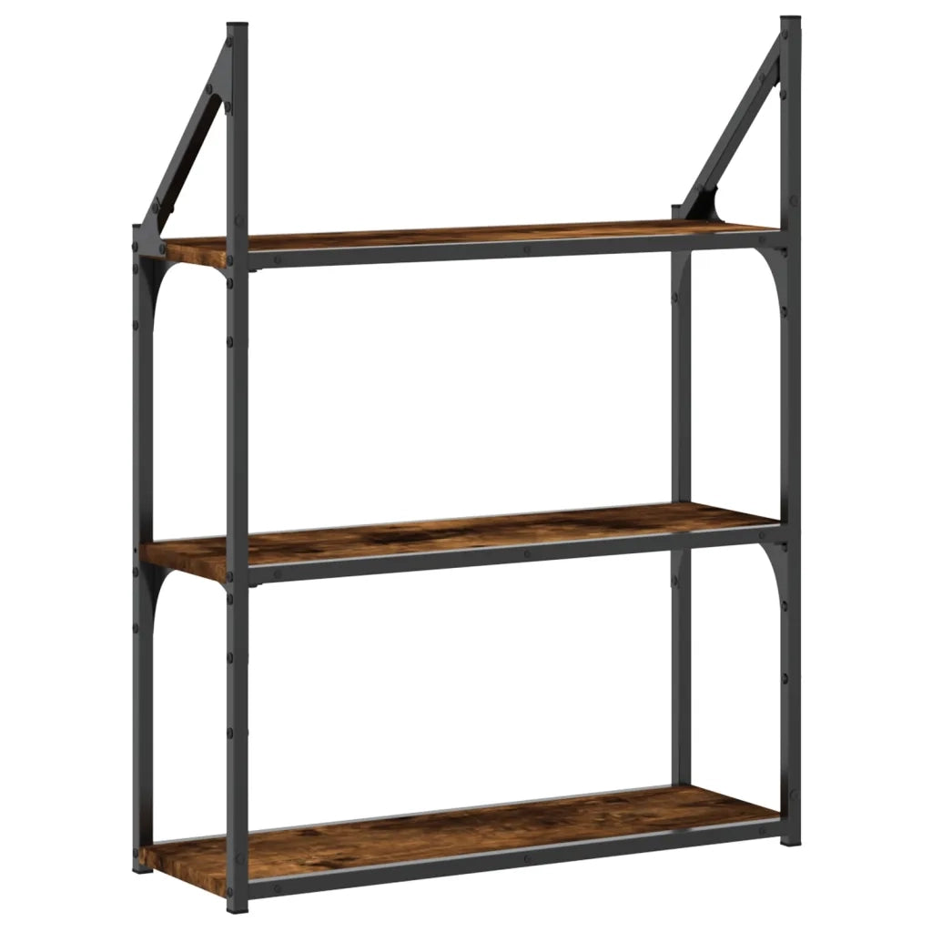 Scaffale Parete | Ripiano a parete | Mensola a parete 3 Ripiani Rovere Fumo 60x21x78,5 cm Multistrato