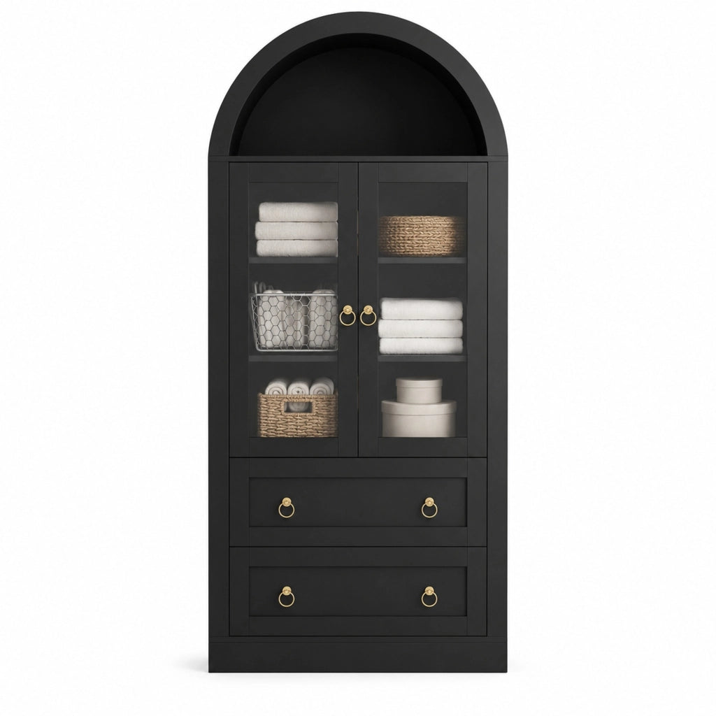 Vetrina ad arco nera con ante in vetro 80 × 36 × 170 cm