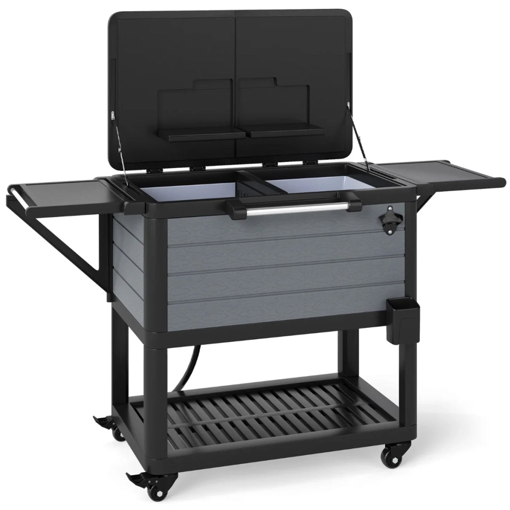 Carrello refrigerato mobile da giardino 83 x 50 x 85 cm grande capacità e facile manovrabilità PP nero e grigio 20_0011387