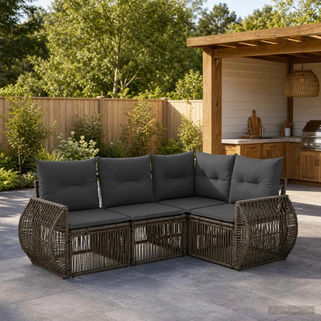 Set Divano da Giardino 4 pz Grigio e Grigio Scuro polyrattan 3435410
