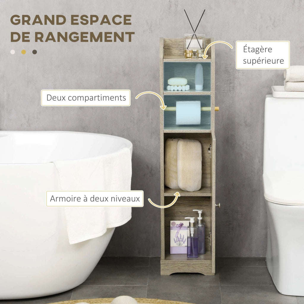 Mobiletto da bagno con ripiano, 2 scomparti e ante ¨C zephmum ¨C grigio 23x18x100 cm